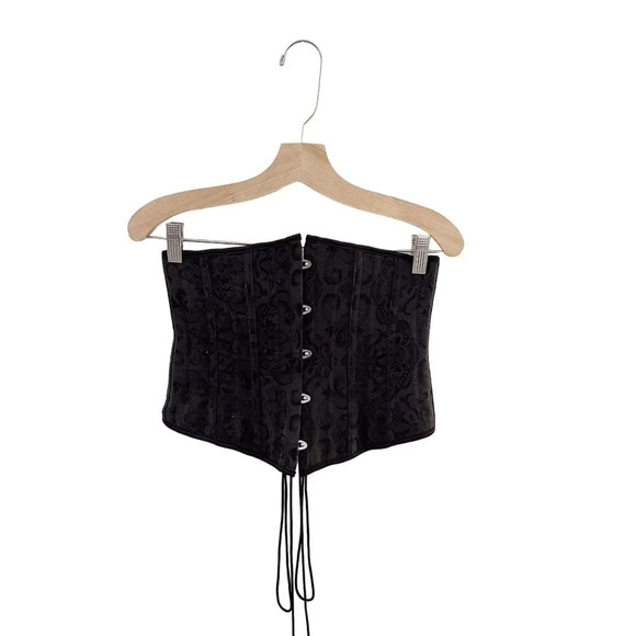 Corset Black Brocade Lace Up Boning Goth Medieval Renaissance Fair - Picture 1 of 4